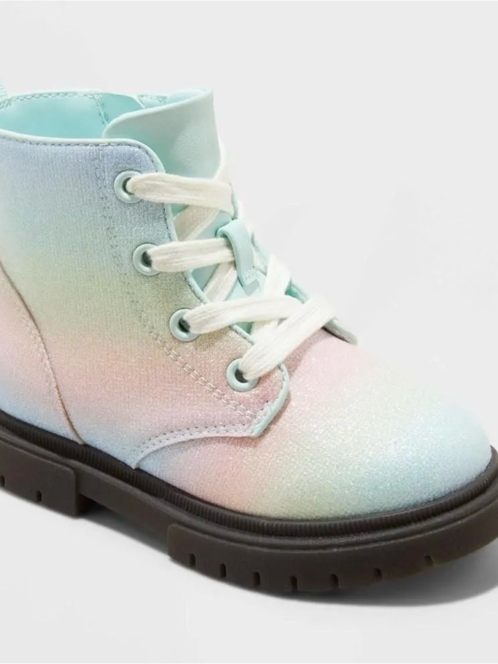 Cat & Jack Glitter Lace-Up Boots in Pastel Ombre w/ Zip Closure